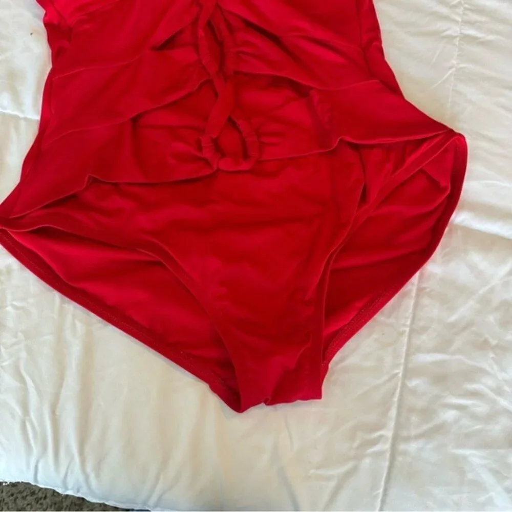 Apt. 9 Vibrant Red Ruched One-Piece Swimsuit Size Large